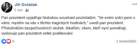Prezident Zeman se vyjádřil ketragédii k Ostravě